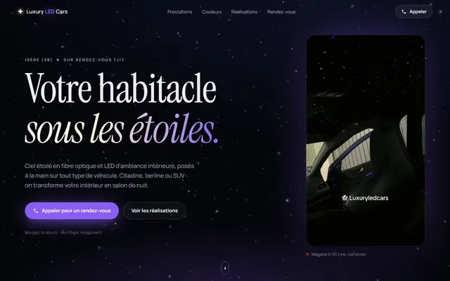 Page d'accueil du site Luxury LED Cars