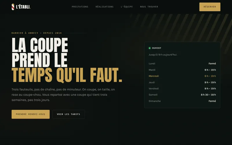 Page d'accueil de la démonstration L’Établi